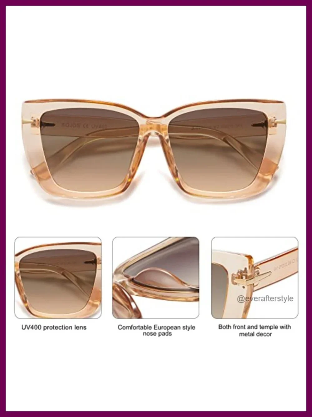 Oversized Cat Eye Sunglasses for Women UV400 Protection 70s Trendy Shades